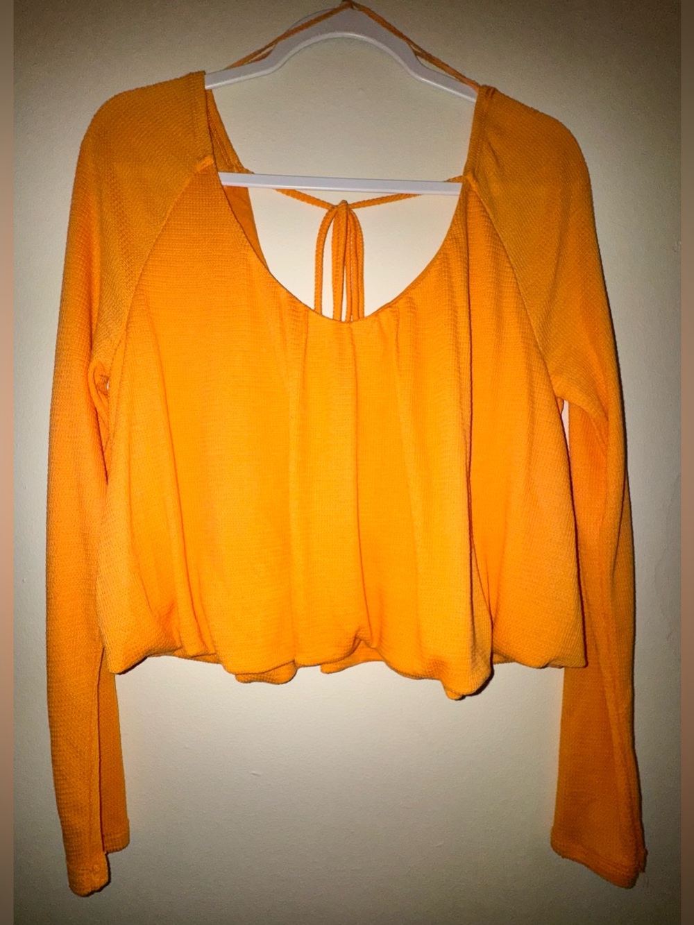 We The Free Waffle Knit Crop Long-Sleeve Tie-Back Top